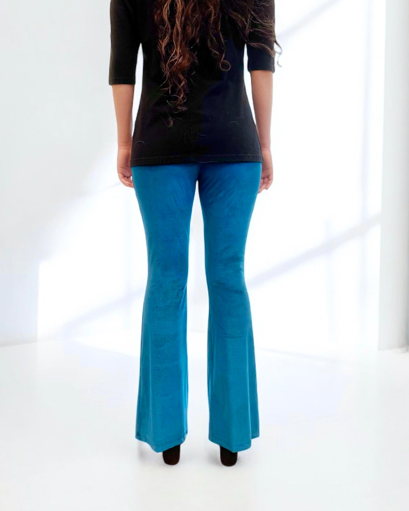 Tabitha Turquoise Stretch Velvet Flare Pant - 30" inseam