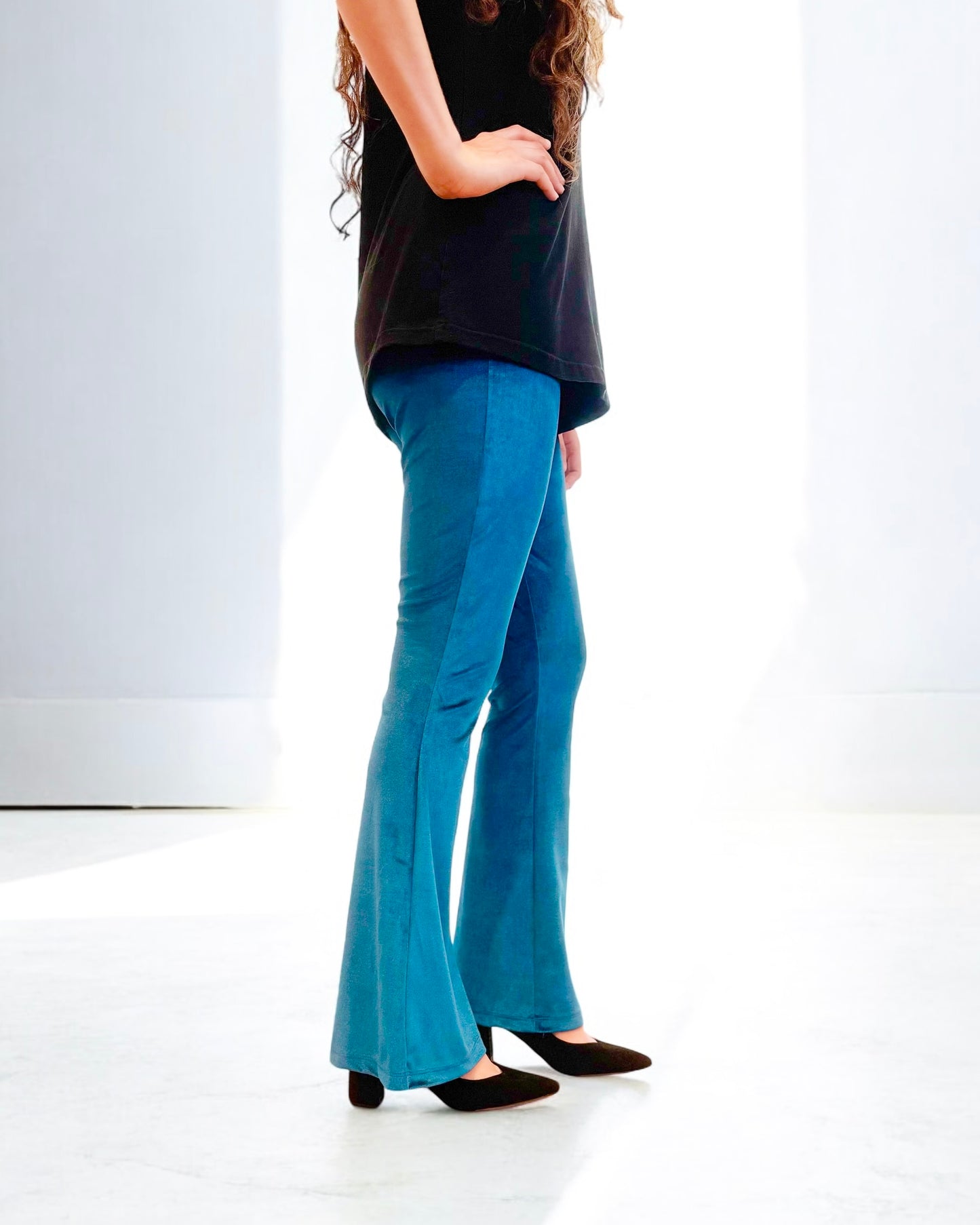 Tabitha Turquoise Stretch Velvet Flare Pant - 30" inseam