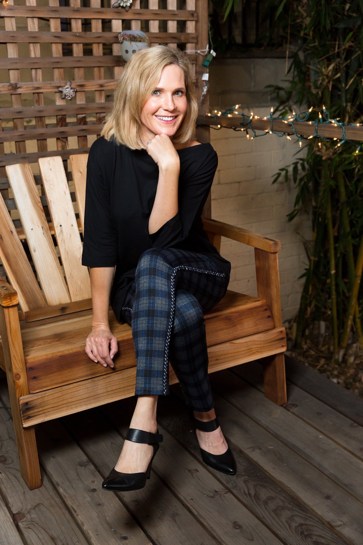 Lauren Plaid Tuxedo Pant - Navy Blue - 32" inseam